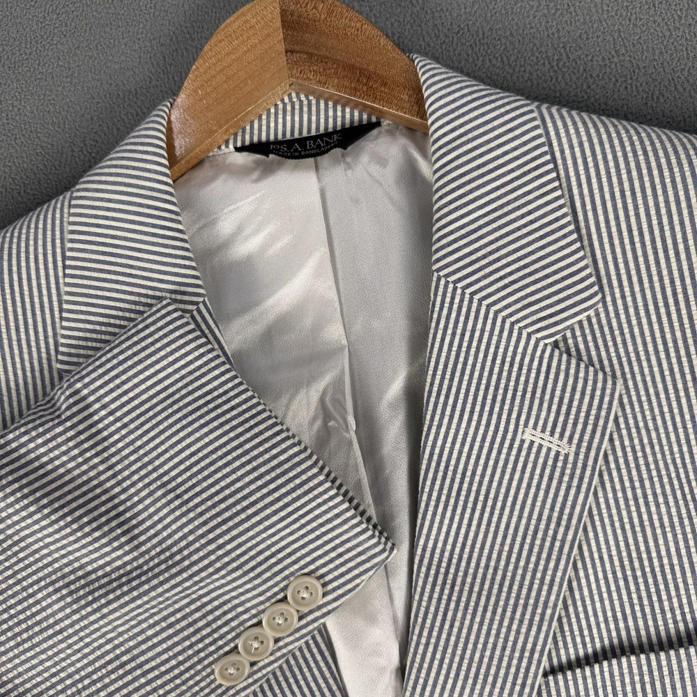 Jos A Bank Blazer Jacket Mens 42R Blue White Hickory Seersucker Old Money Prep